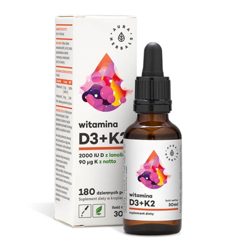 AURA HERBALS Witamina D3 2000 IU + K2mk7 W Kroplach 30 ml