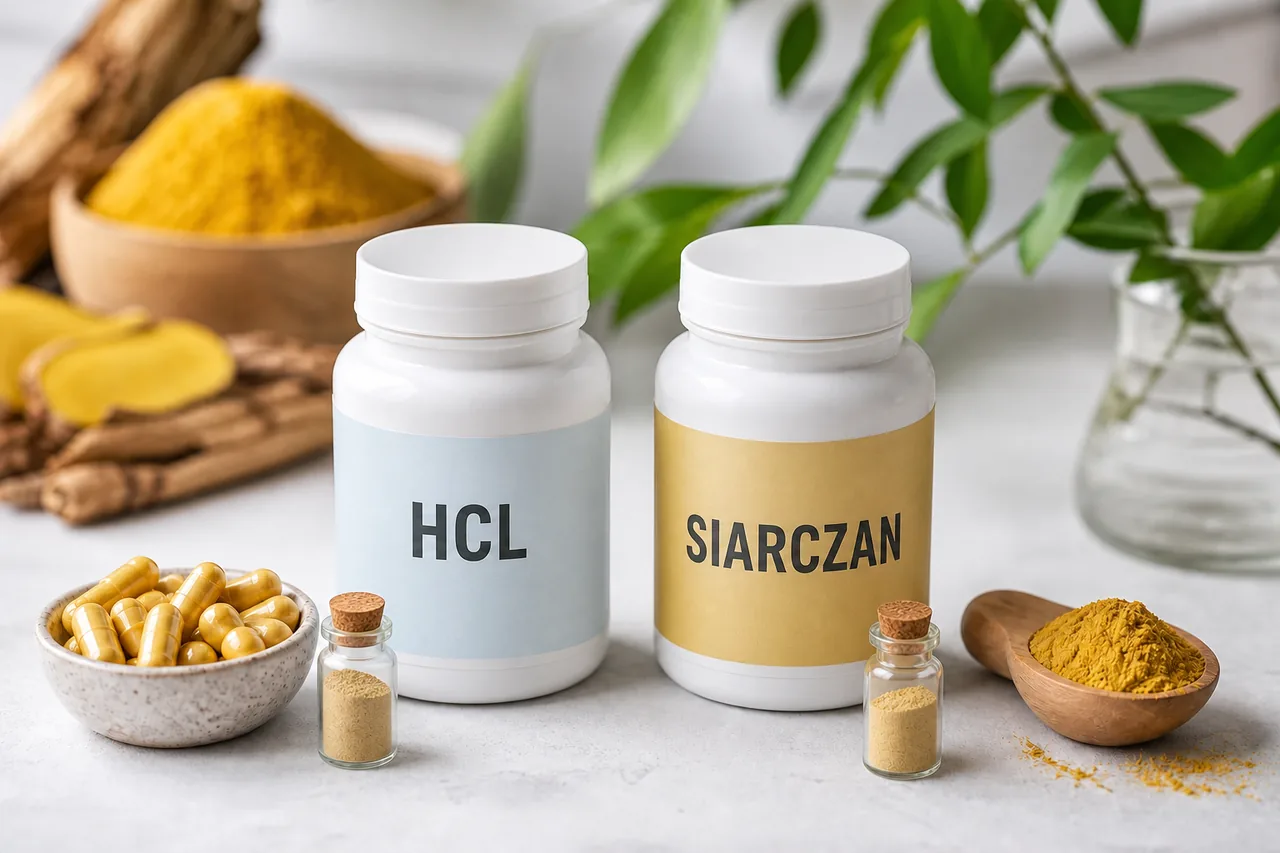 Porównanie oznaczeń HCL i siarczan na opakowaniach berberyny